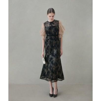 レジャ Leja スパンコールフラワーリボンチュールワンピースドレス