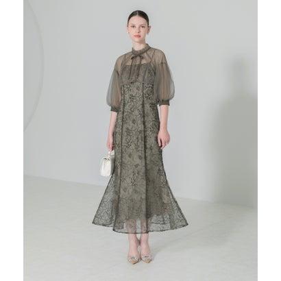 レジャ Leja リボン付きパフスリーブシアーボレロ刺繍レースマーメイド 