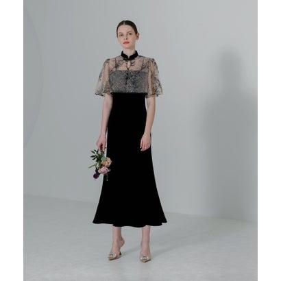 LEJA 刺繍レース配色パイピングショルダーフリルマーメイドワンピース