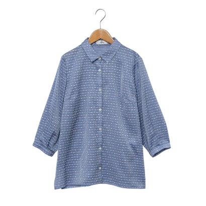 Leilian（レリアン） 刺繍ボーダーブラウス （セルリアンブルー 