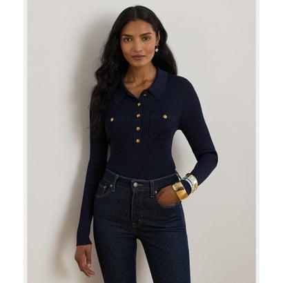 24AW極美品✨ Lauren Ralph Lauren リブニットポロドレス ローレン ラルフ LAUREN RALPH リブニット ロングスリーブ ポロ