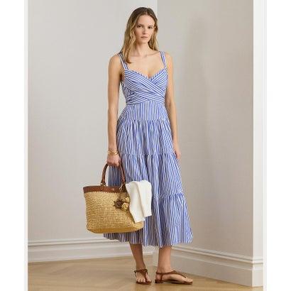 ローレン ラルフ ローレン LAUREN RALPH LAUREN ストライプド コットン ブロードクロス ティアード ドレス （400ブルー）