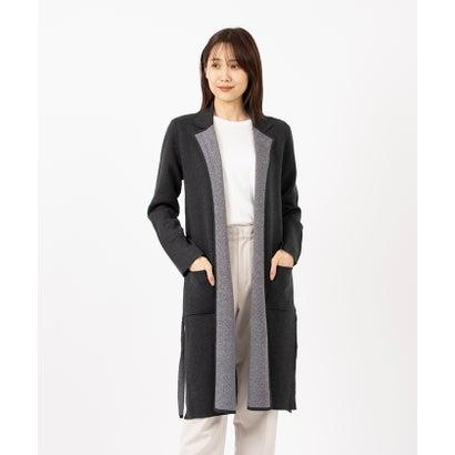 マダム ジョコンダ MADAM JOCONDE 配色リバー編み ニットロングジャケット （ネイビー）