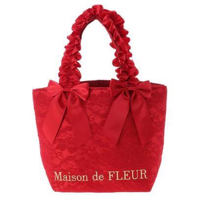 メゾンドフルール Maison De Fleur レースダブルリボンフリルハンドルトートバッグ Bordeaux ブランド公式 Locomall ロコモール 通販 Paypayモール