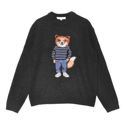 メゾンキツネ MAISON KITSUNE ドレスド フォックス インターシャ ウール ジャンパー ニット （ブラック）