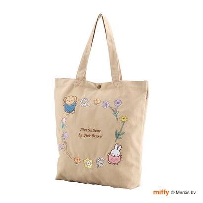 ミッフィー miffy 刺繍 帆布トートバッグ （B278.ナチュラルフラワーリース）