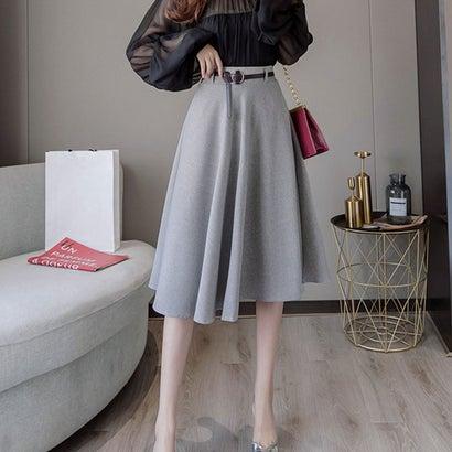 ミニミニストア Miniministore Aライン グレー スカート ハイウエスト フレアスカート ベルト付き レディース 膝丈 予約中 ベルト 付き