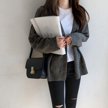 ミニミニストア Miniministore ニットカーディガン レディース アウター 秋冬 新作 ショートニット Vネック 羽織り ダークグレー ブランド公式 Locomall ロコモール 通販 Paypayモール