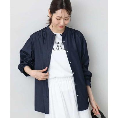 エムケー ミッシェルクラン MK MICHEL KLEIN ボウタイ付きデニムライクバンドカラーブラウス/洗える （ネイビー）