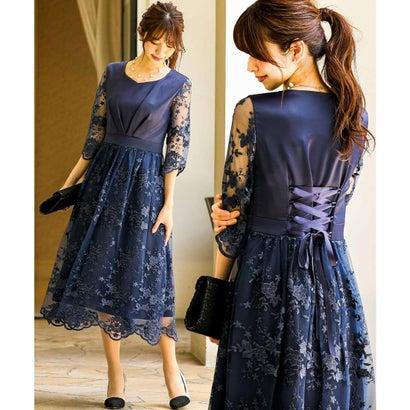 ニアナ Niana サテン レース切り替えシースルー 結婚式ワンピース パーティードレス 成人式 同窓会 二次会 ドレス ネイビー ブランド公式 Locomall ロコモール 通販 Paypayモール