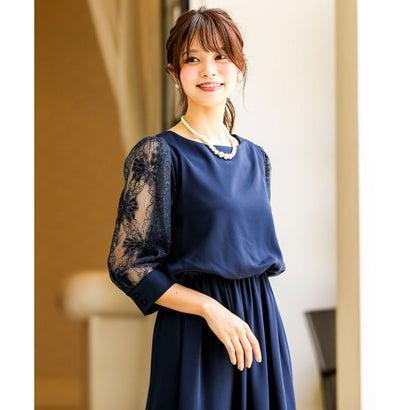 ニアナ Niana リボンベルト付きレーススリーブ 結婚式ワンピース パーティードレス 成人式 同窓会 二次会 ドレス ネイビー ブランド公式 Locomall ロコモール 通販 Paypayモール