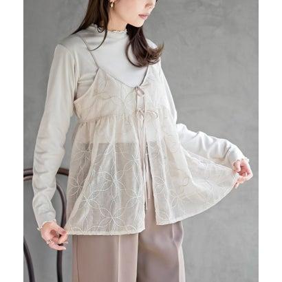 アールピーエス rps 花柄刺繍前開きダブルリボンキャミチュニック