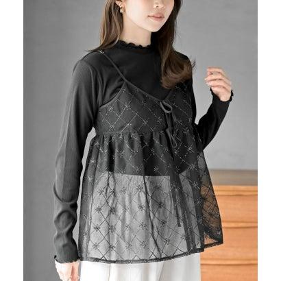 アールピーエス rps 花柄刺繍前開きダブルリボンキャミチュニック