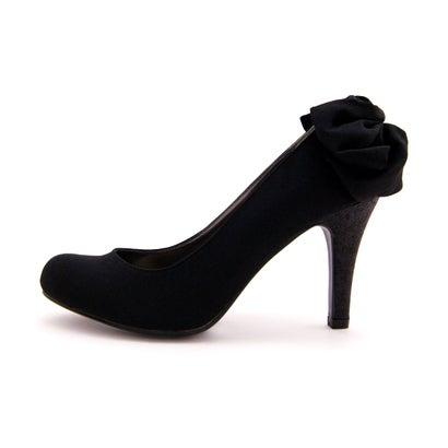 プールヴー Pourvous ラメ バック リボン パーティー シューズ パンプス 結婚式 ドレススーツパーティーや二次会 成人式対応 ブラック 通常便 なら送料無料