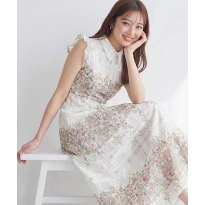 トッコクローゼット tocco closet レース襟付きシアーチェックパネルフラワーワンピース