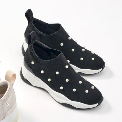+diana ブラック パール装飾 スニーカー23.5cm 美品 diana（プラスダイアナ） 【軽量・撥水加工】パールデザイン ニット