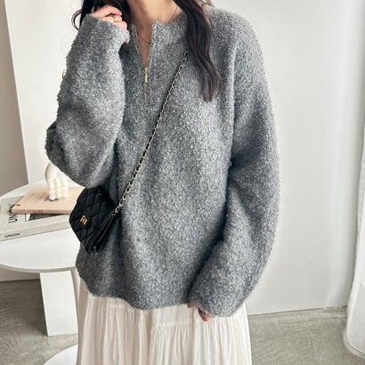 GeeRA（ジーラ） ハーフジップミックスニットプルオーバー （グレー