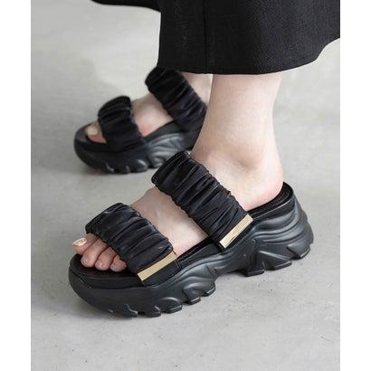 RANDA ランダ ギャザーベルトスポーツサンダル ブラック　黒　厚底サンダル RANDA（ランダ） ギャザーベルトスポーツミュールサンダル （BLACK