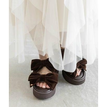 【最安値】RANDA ビッグリボン 厚底サンダル ブラウン RANDA（ランダ） ベロアダブルリボンミュールサンダル （BROWN