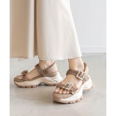 RANDA（ランダ） ビジュー×ギャザーベルトスポーツサンダル （BEIGE