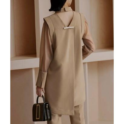 【S～3L】バックパールデザイントップス×フレアスリットパンツセットアップ