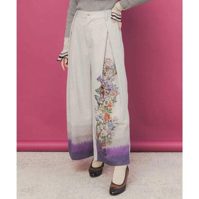 ScoLar（スカラー） 花柄裾グラデラメツイード×裏地パンツ （杢グレー