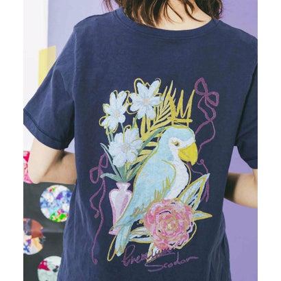 スカラー ScoLar 南国の鳥と花柄プリントTシャツ （ネイビー）｜locondo-shopping｜08