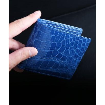 サンキョウショウカイ 三京商会 クロコダイルレザー 二つ折り財布 日本製 シャイニング （ロイヤルブルー）