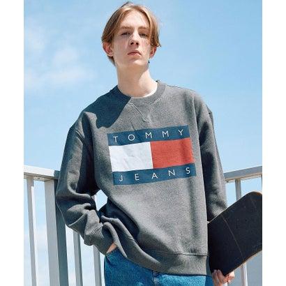 ✈ 超美品　トミーヒルフィガー　長袖 トレーナー　グレー　刺繍　綿　S　M 相当 TOMMY HILFIGER (トミーヒルフィガー) 裏起毛 胸ロゴ クルーネック