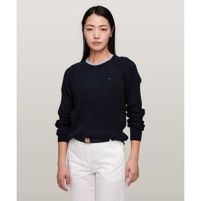 トミーフィルフィガー　クルーネックセーター　S レディース　ネイビー　ニット TOMMY HILFIGER トミー ヒルフィガー コットンケーブルクルーネック