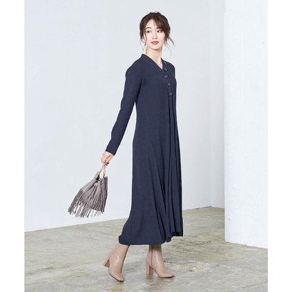 ユアーズ Ur S ボタンデザインセミフレアリブニットワンピース ネイビー ブランド公式 Locomall ロコモール 通販 Paypayモール