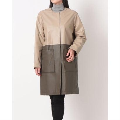 ベスジョーヤ VESGIOIA ラムレザーノーカラー切り返しコート （ベージュ／カーキ）