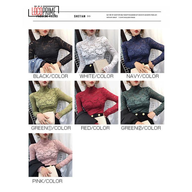 総レース トップス レース ブラウス インナー 長袖 ハイネック