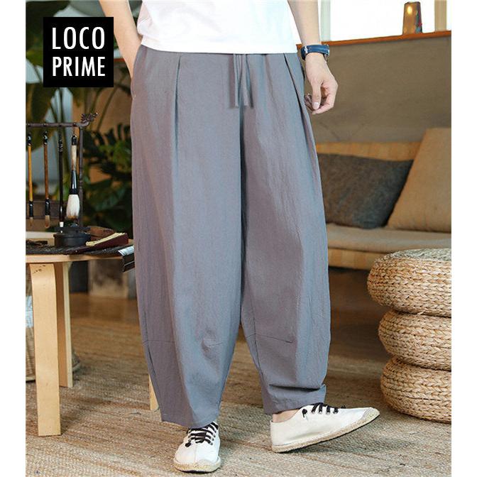 ワイドパンツ メンズ 綿麻 リネンパンツ サルエルパンツ イージー