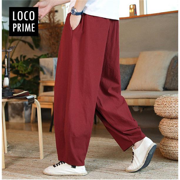ワイドパンツ メンズ 綿麻 リネンパンツ サルエルパンツ イージー