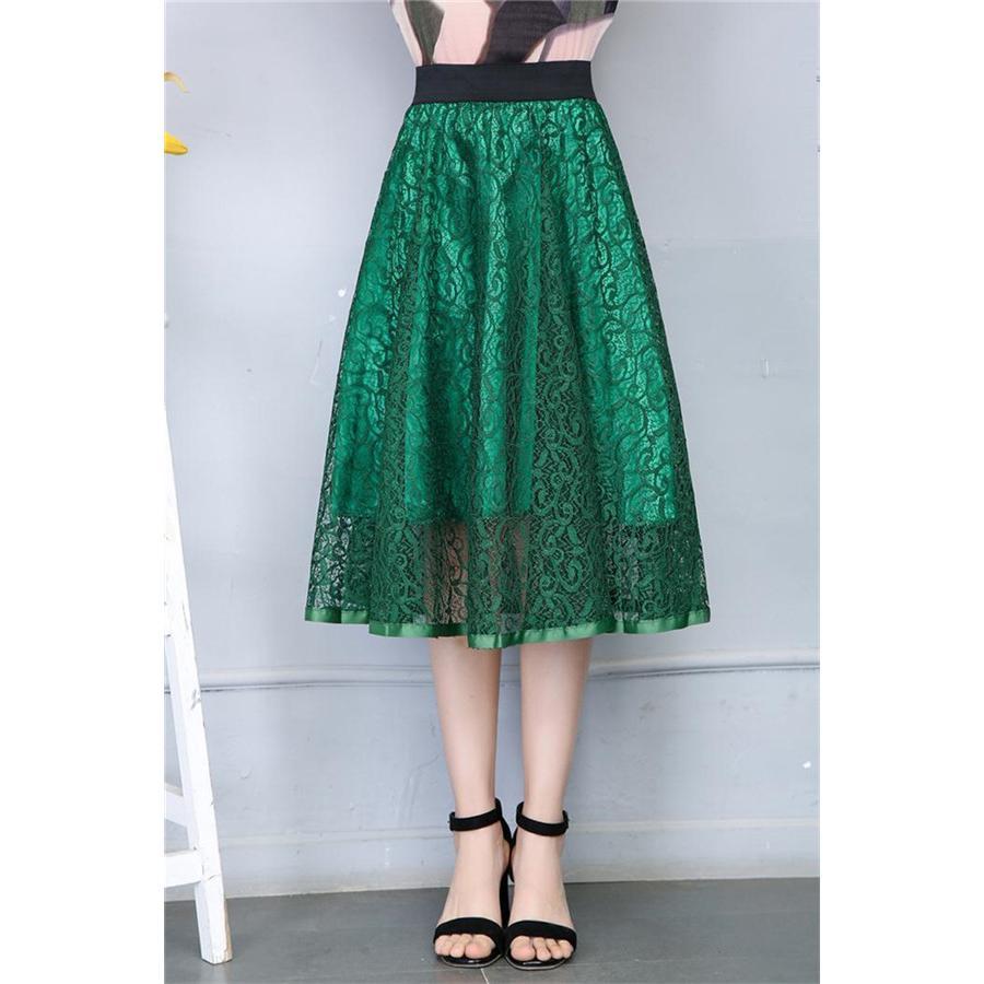 総レーススカート フレアスカート 膝丈スカート Aラインスカート