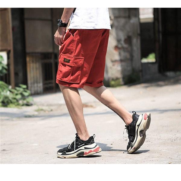 カーゴパンツ メンズ ショートパンツ ウエストゴム 伸縮 無地 短パン