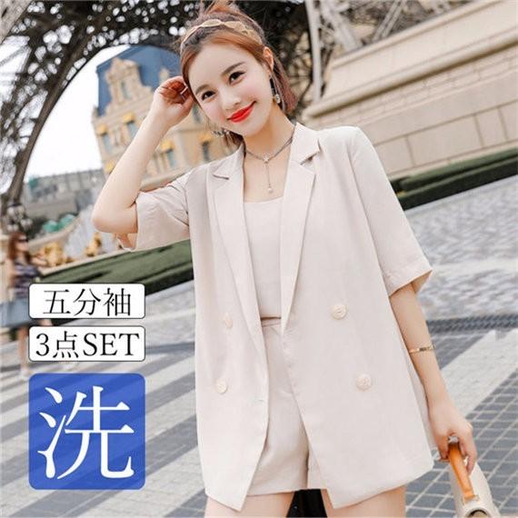スーツ レディース ビジネススーツ カジュアル 通勤 就活 面接 大きいサイズ 小さいサイズ 3点セット 五分袖 春夏 ベージュ おしゃれ Loco Loco Prime 通販 Yahoo ショッピング