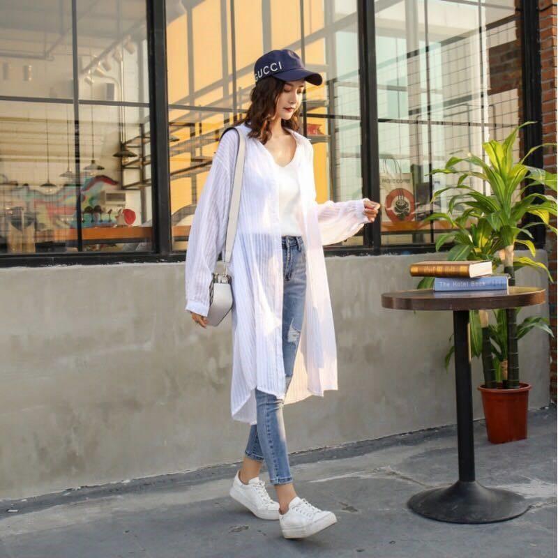 ロングカーディガン レディース ニット 紫外線対策 冷房対策 長袖 Vネック ホワイト 白 アウター 春 夏 メール便送料無料 Shepa Loco Prime 通販 Yahoo ショッピング