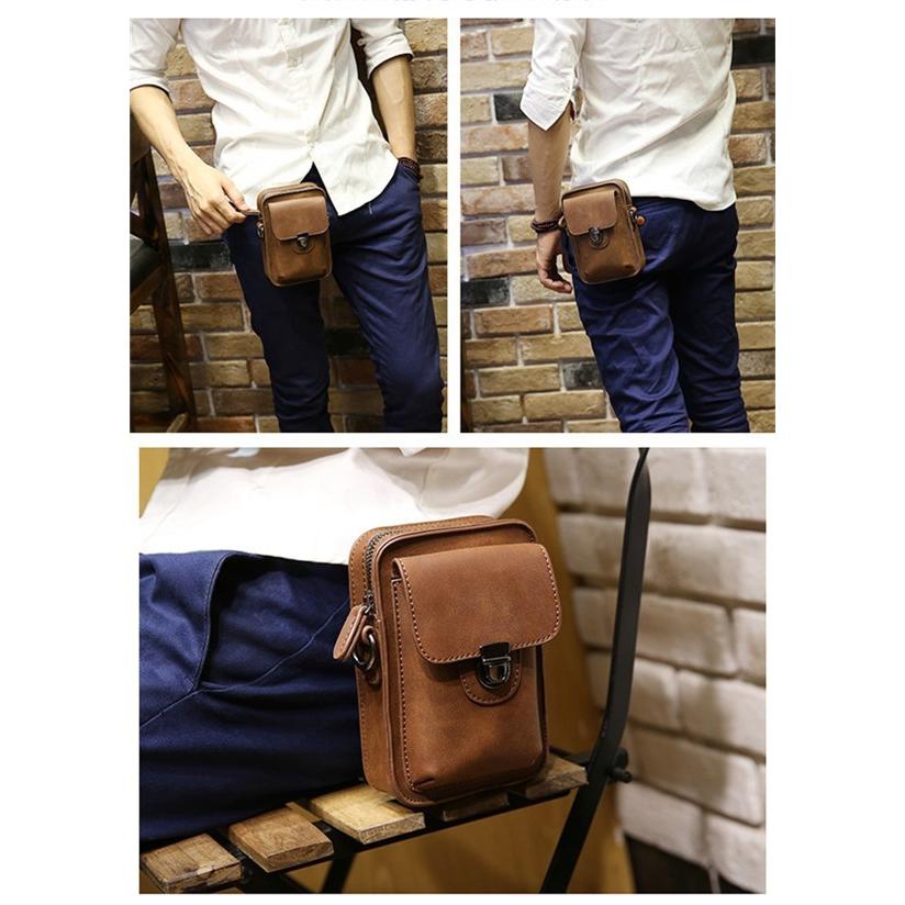 ベルトポーチ ウエストポーチ メンズ PU革 ヴィンテージ風レザー