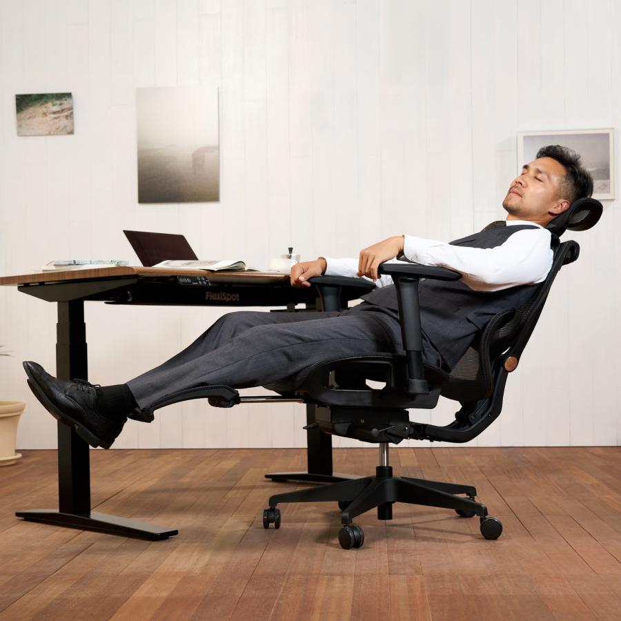 FlexiSpot オフィスチェア ヘッドレスト付き オットマン