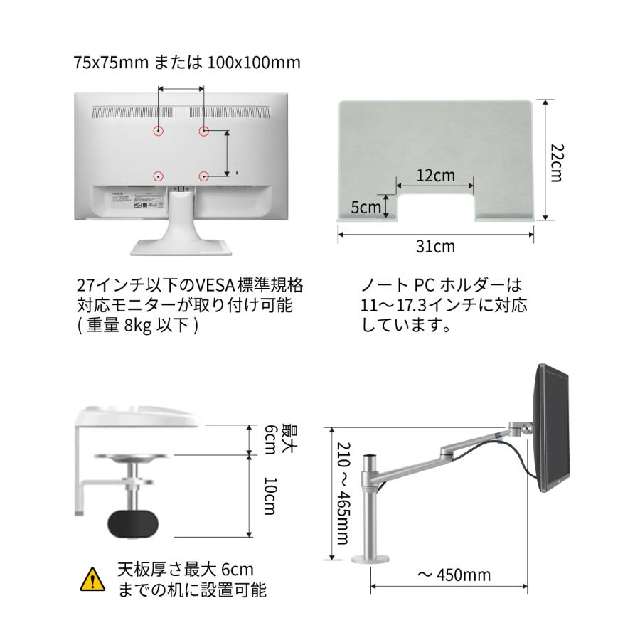 LOE ノートPC 液晶モニター デュアルアーム デスクマウント LOL3L