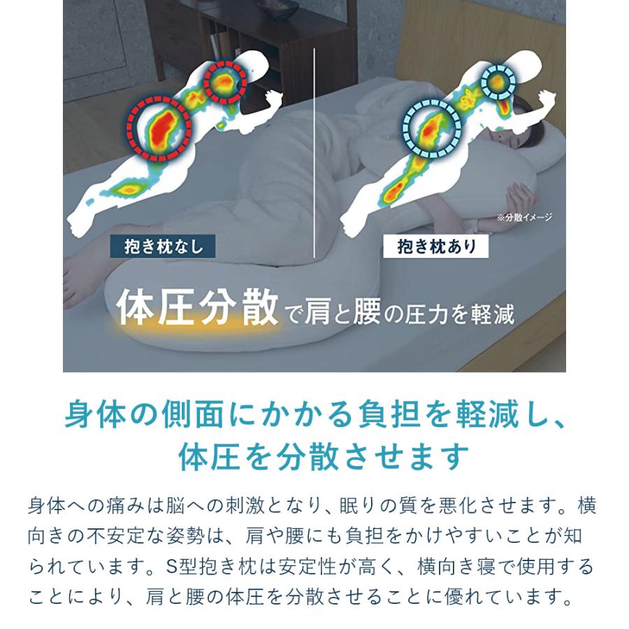 抱き枕 腰痛  腰 LBP-330（カバー付） 体圧分散 横向き男性 いびき 妊婦 ボディピロー S型30日保証 エアウィーヴ グループ枕ブランド LOFTY | LOFTY（ロフテー） | 04