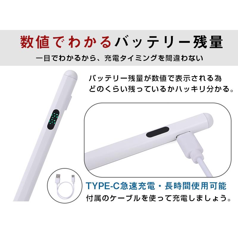タッチペン iPad ペンシル スタイラスペン 極細 Type-C充電 パーム