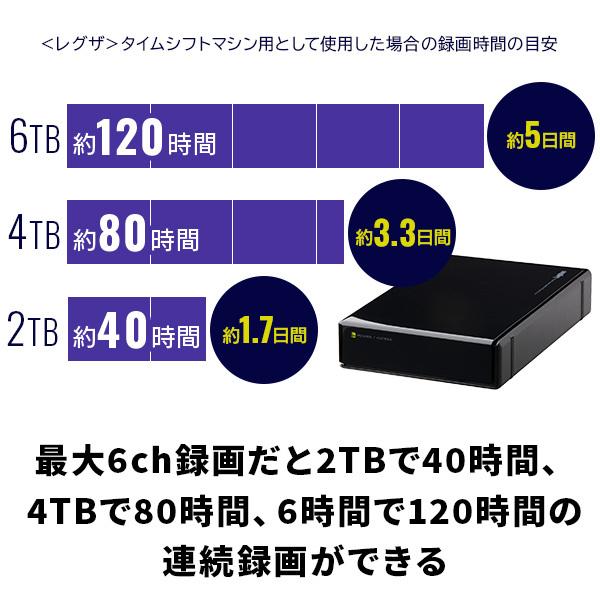 外付け HDD テレビ録画 タイムシフトマシン対応 2TB レグザ REGZA ハードディスク 24時間連続録画 / 6ch同時録画 ロジテック LHD-EN020U3TVW｜logitec｜03