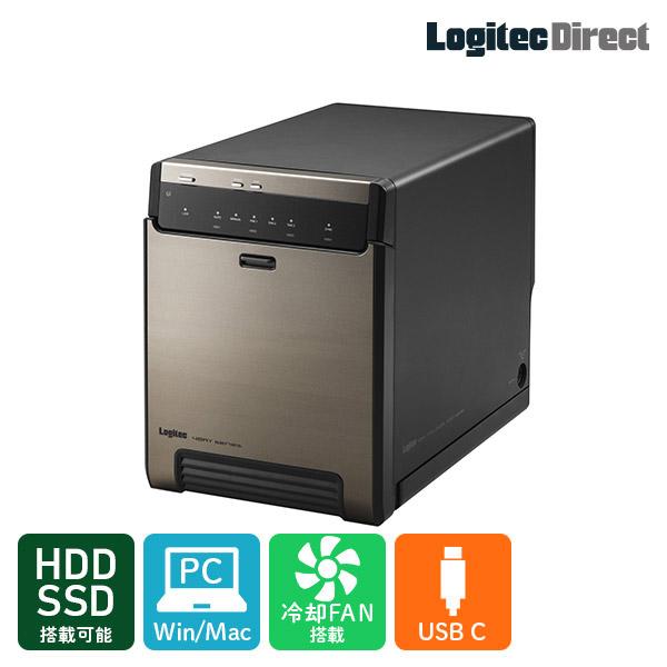 Logitec 4ベイ HDDケース 本体 ロジテック Type-C 2.5インチ HDD / SSD ケース 4台 搭載可能 4BAY 3.5