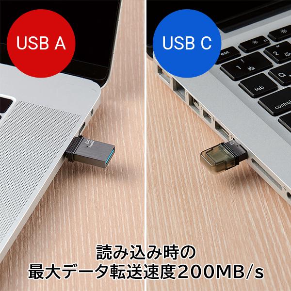 【メール便送料無料】キャップ式 USB Type-C USB-A USBメモリ 64GB フラッシュメモリー LMC-LCA64UAC｜logitec｜03