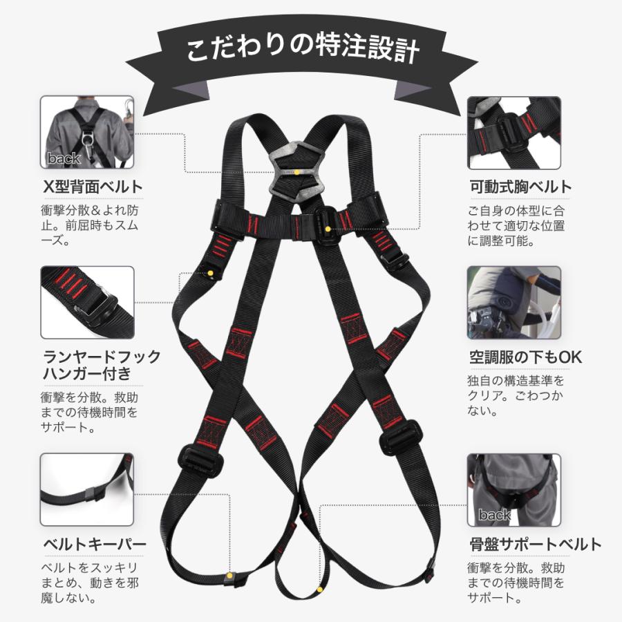 フルハーネスセット (シングルランヤード伸縮式) 安全帯 墜落制止用 
