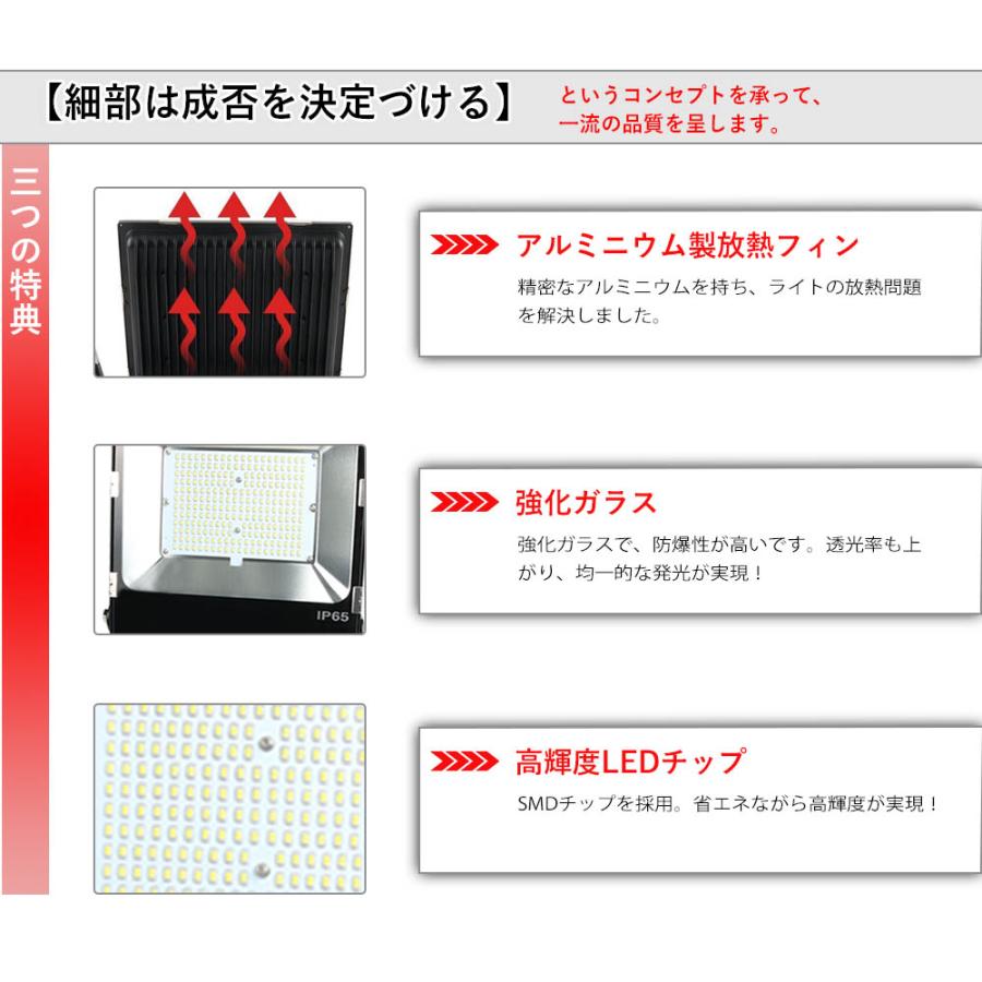 LED投光器 屋外用 作業灯 投光器ledライト IP65防水 薄型 広角120° ワークライト 看板灯 倉庫照明 屋外照明 集魚灯 舞台照明 5mコード付属 消費電力50W 1年保証｜lohas-lohas-shop｜09