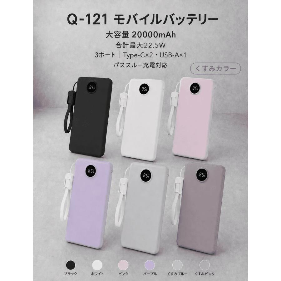 モバイルバッテリー、超軽量 、ミニ スマホ充電器、急速充電、20000mAh、パススルー充電対応、デジタル残量表示、持ち運び便利、iPhone Android 対応 、